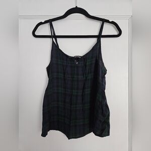 Hollister Co Navy and Green Plaid Tank with Criss Cross Front
